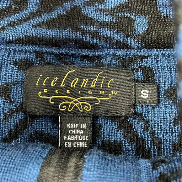 Icelandic Design Blue Fair Isle Full Zippered Wool Cardigan Sweater - Picture 2 of 9